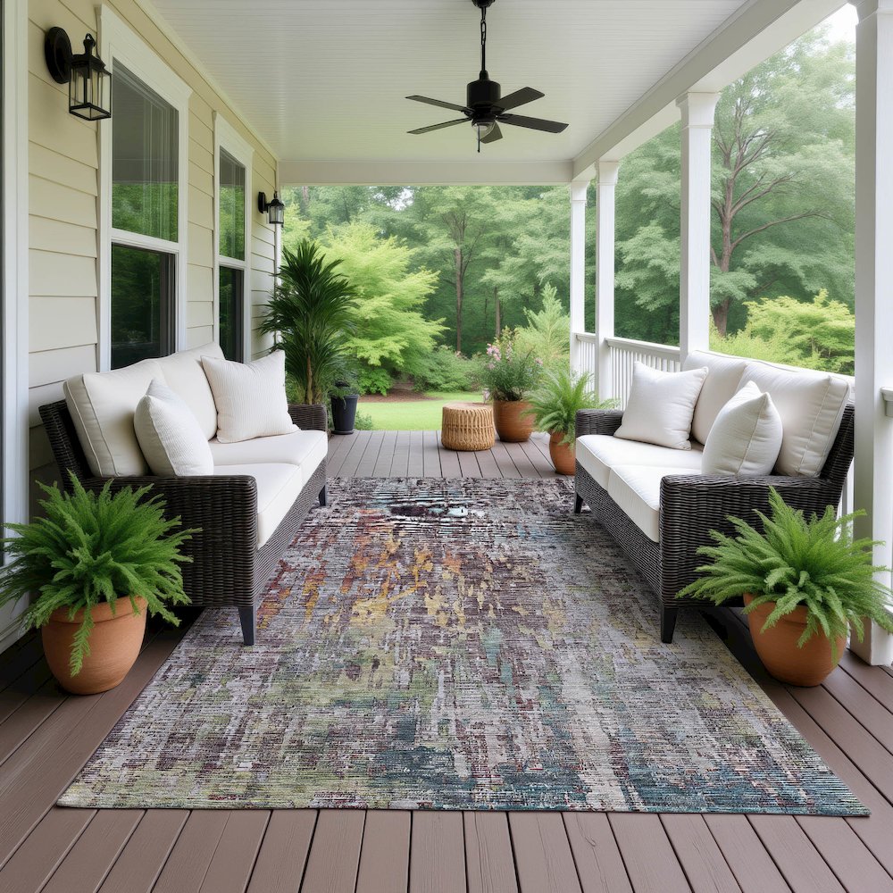 Luxury Washable Indoor/Outdoor Kochi Plum 8' x 10' Rug. Picture 6
