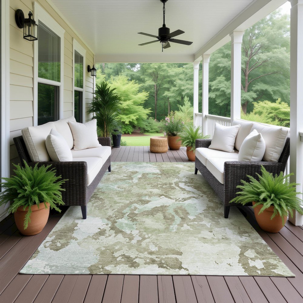 Luxury Washable Indoor/Outdoor Kochi Aloe 8' x 10' Rug. Picture 6