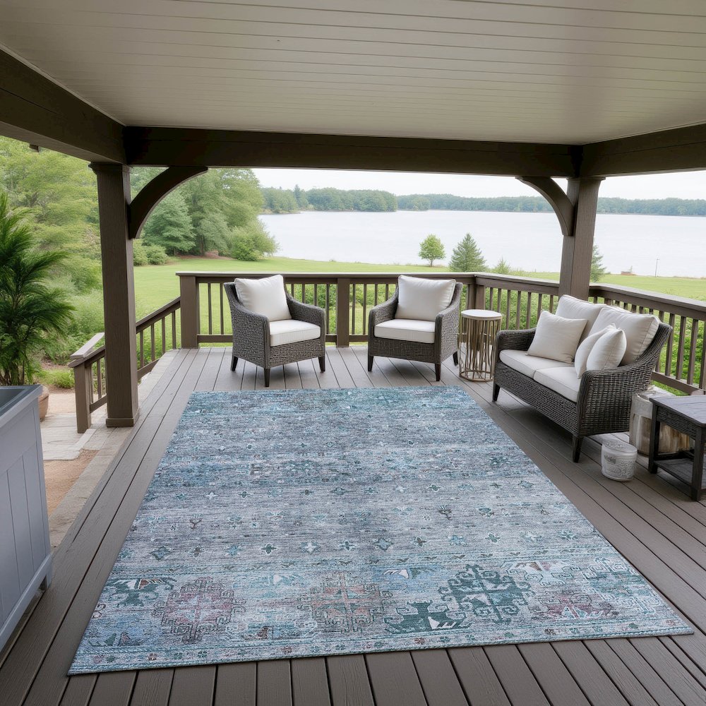 Indoor/Outdoor Karaj Blue 8' x 10' Rug. Picture 6