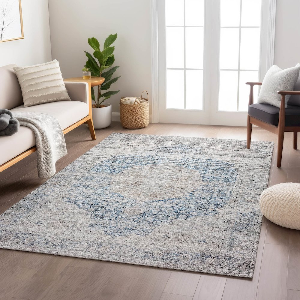 Indoor/Outdoor Karaj Blue 8' x 10' Rug. Picture 5