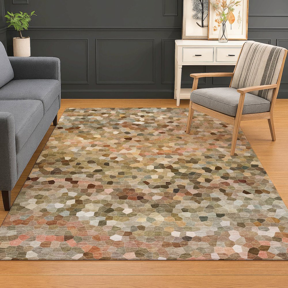 Luxury Washable Indoor/Outdoor Kaleidoscope KL1 Orange 8' x 10' Rug. Picture 6