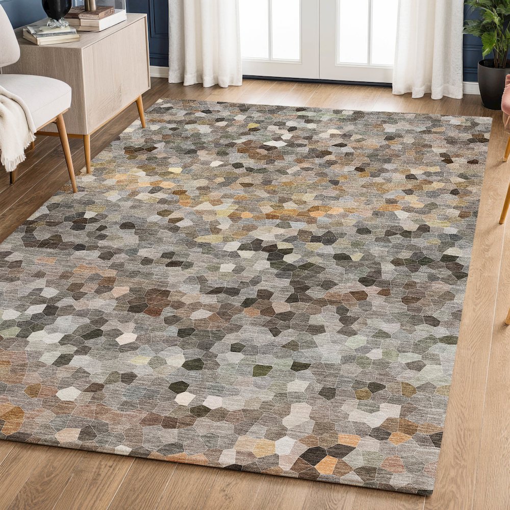 Luxury Washable Indoor/Outdoor Kaleidoscope KL1 Gray 8' x 10' Rug. Picture 5