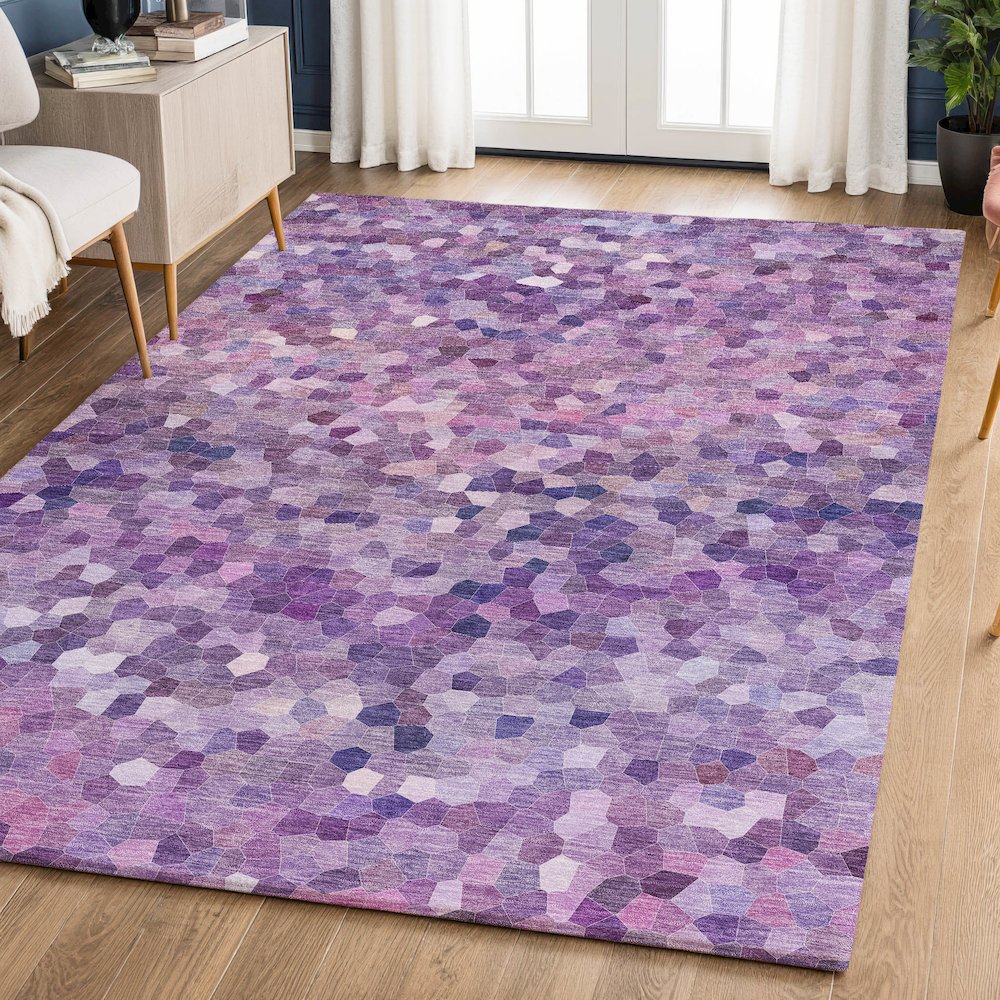 Luxury Washable Indoor/Outdoor Kaleidoscope KL1 Purple 8' x 10' Rug. Picture 5