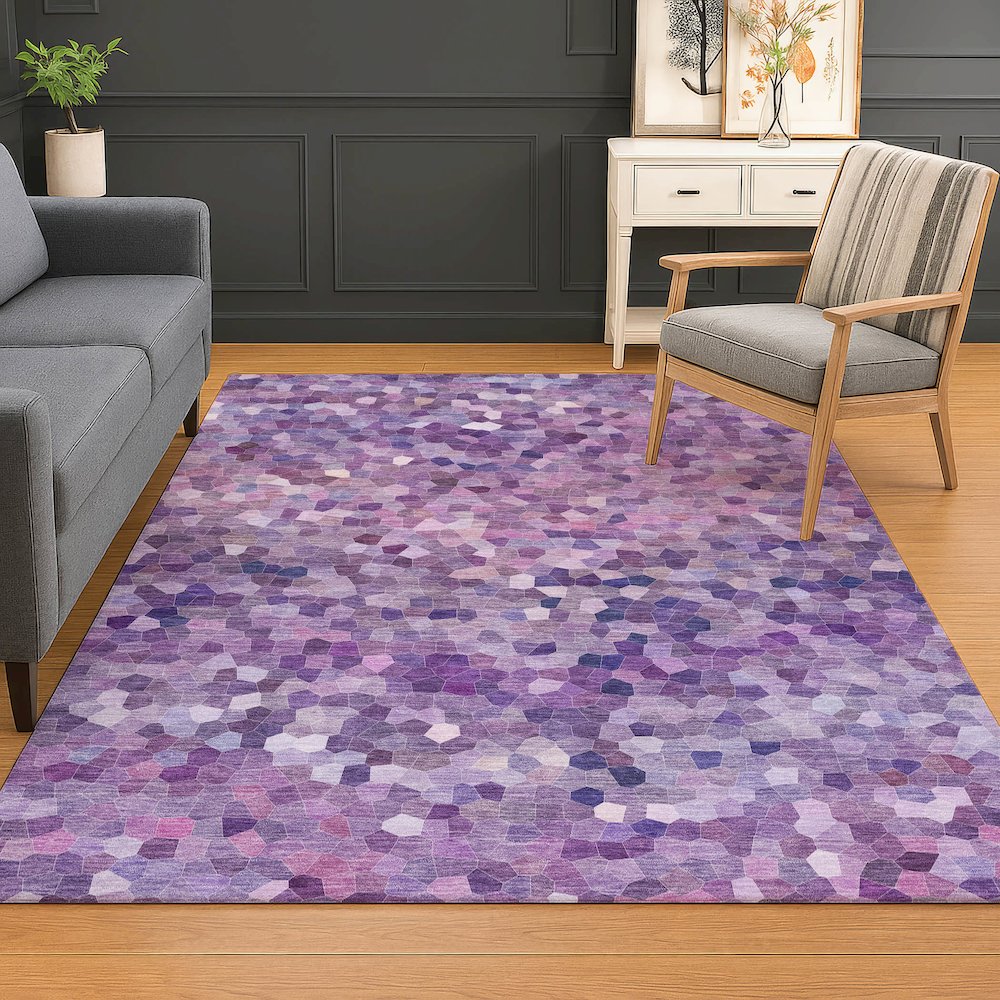 Luxury Washable Indoor/Outdoor Kaleidoscope KL1 Purple 8' x 10' Rug. Picture 6