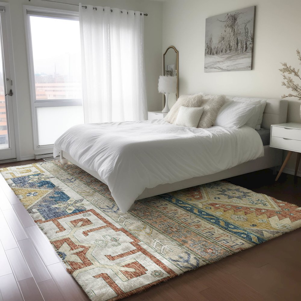 Luxury Washable Lorenzo Ivory 8' x 10' Rug. Picture 5