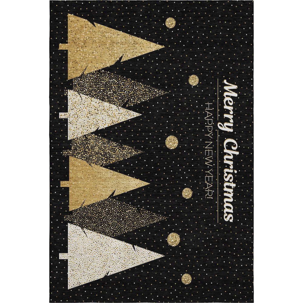 Luxury Washable Indoor/Outdoor Merry & Bright Black 8' x 10' Rug. Picture 1