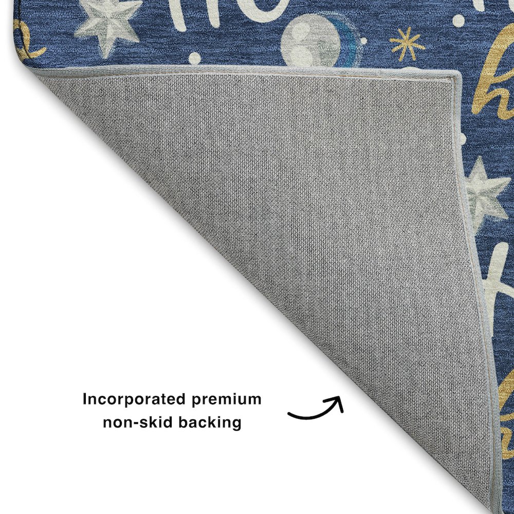Luxury Washable Indoor/Outdoor Merry & Bright Navy 3' x 5' Rug. Picture 4