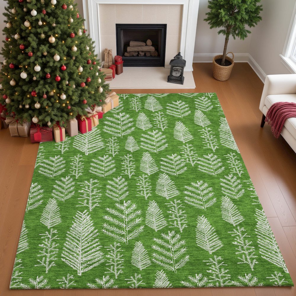 Luxury Washable Indoor/Outdoor Merry & Bright Green 8' x 10' Rug. Picture 5
