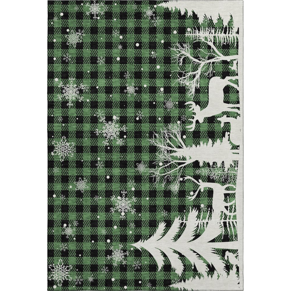 Luxury Washable Indoor/Outdoor Merry & Bright Green 8' x 10' Rug. Picture 1
