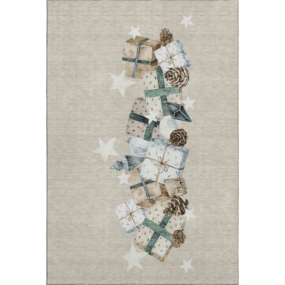 Luxury Washable Indoor/Outdoor Merry & Bright Beige 8' x 10' Rug. Picture 1