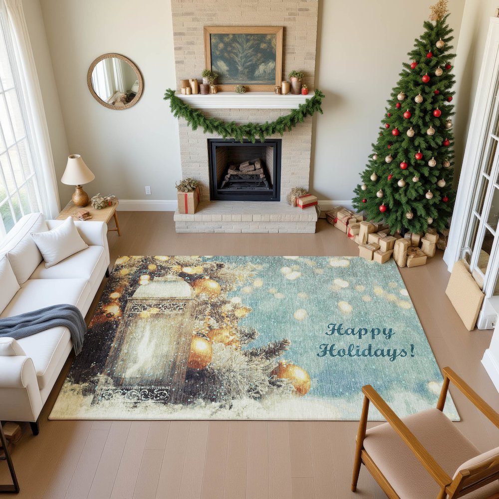 Luxury Washable Indoor/Outdoor Merry & Bright Skydust 8' x 10' Rug. Picture 5
