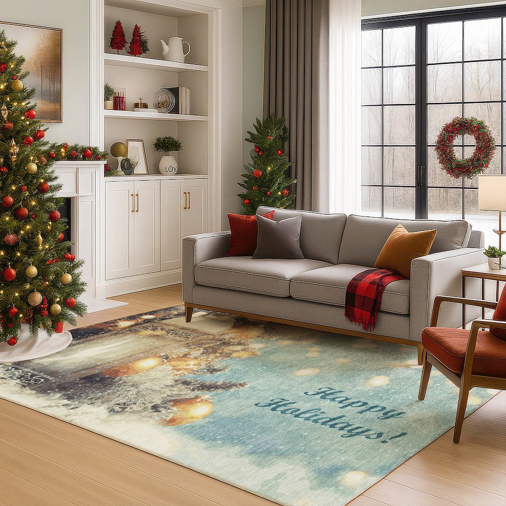 Luxury Washable Indoor/Outdoor Merry & Bright Skydust 8' x 10' Rug. Picture 6