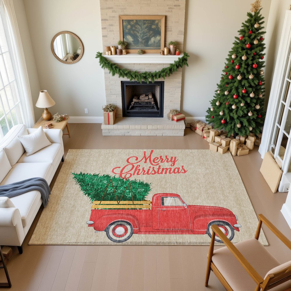 Luxury Washable Indoor/Outdoor Merry & Bright Putty 8' x 10' Rug. Picture 5