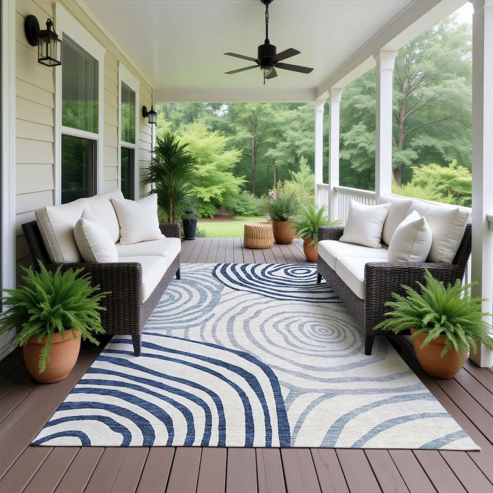 Machine Washable Indoor/Outdoor Neo Blue 8' x 10' Rug. Picture 6