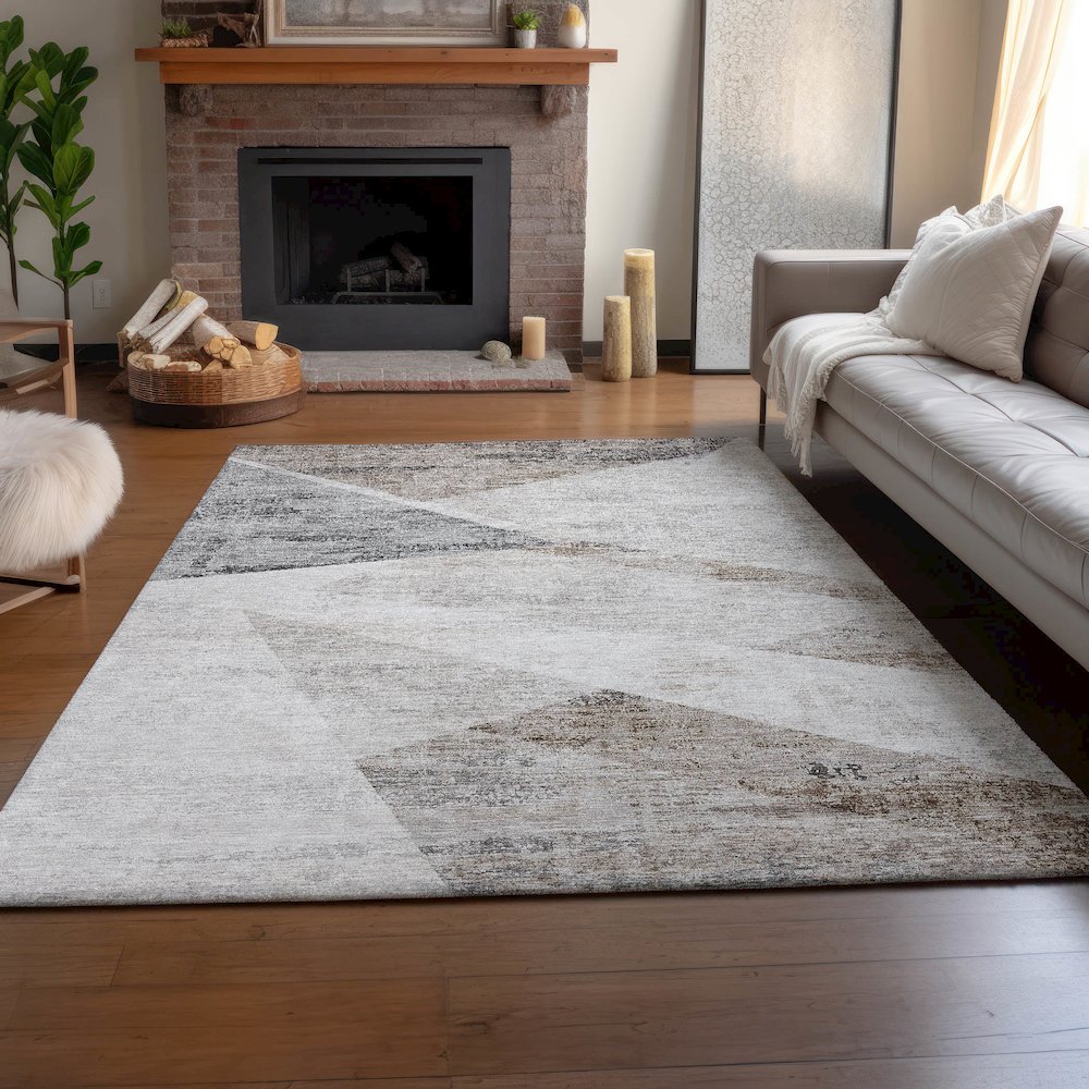 Machine Washable Indoor/Outdoor Neo Silver 8' x 10' Rug. Picture 5