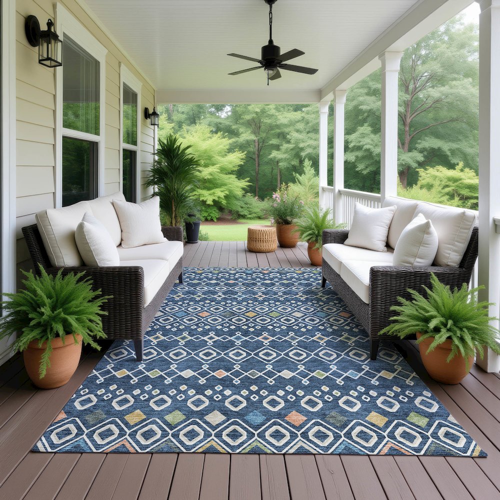 Machine Washable Indoor/Outdoor Neo Navy 8' x 10' Rug. Picture 6