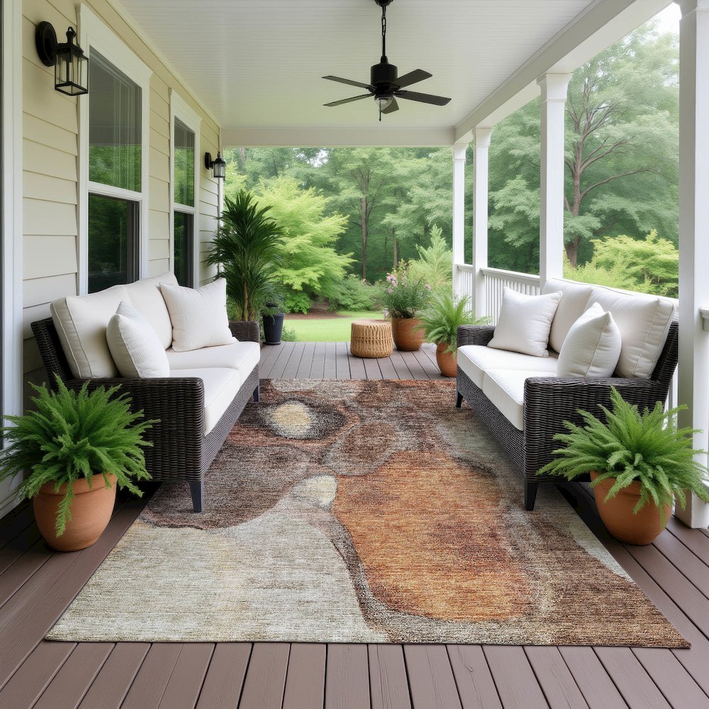 Machine Washable Indoor/Outdoor Neo Coffee 8' x 10' Rug. Picture 6