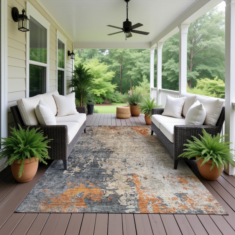 Indoor/Outdoor Nouveau Khaki 8' x 10' Rug. Picture 6