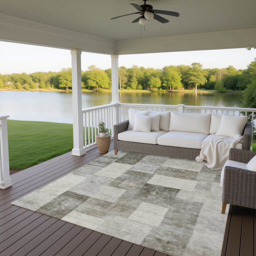 Machine Washable Indoor/Outdoor Pacifica Taupe 8' x 10' Rug. Picture 6