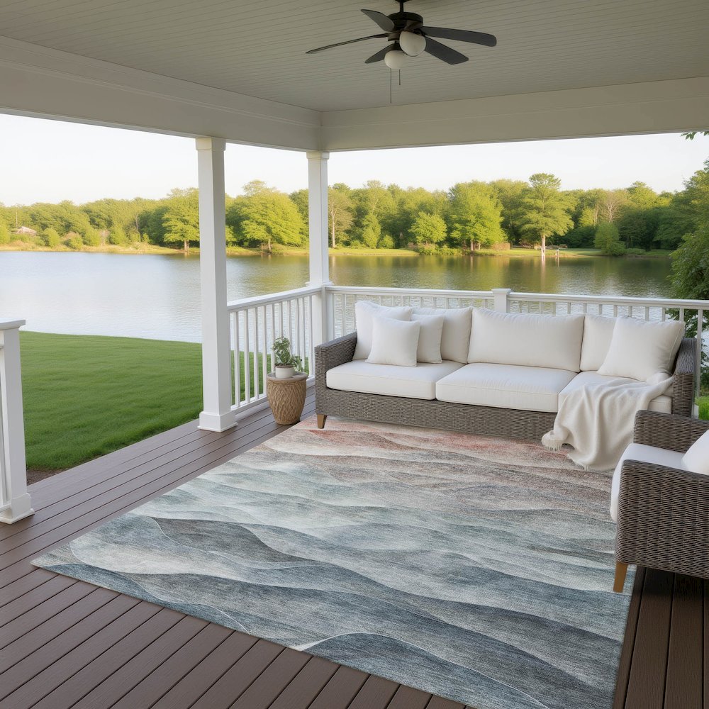 Machine Washable Indoor/Outdoor Pacifica Teal 8' x 10' Rug. Picture 6