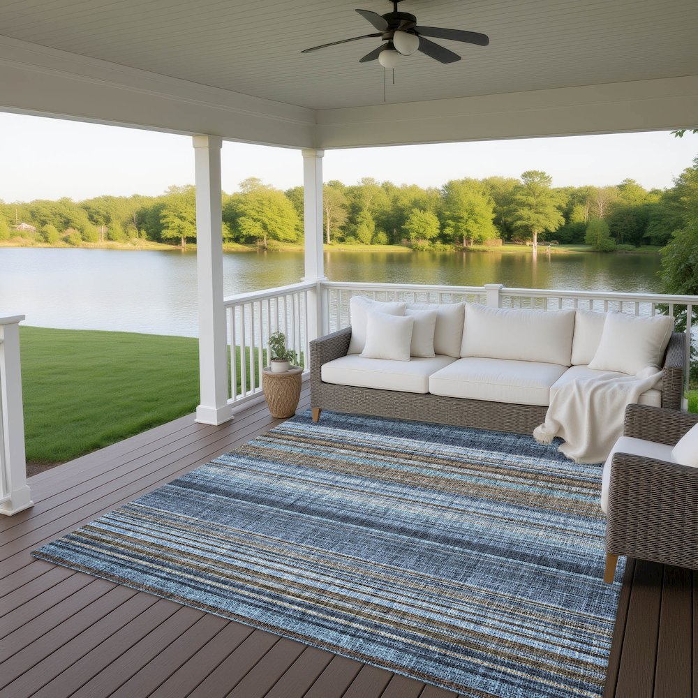 Luxury Washable Indoor/Outdoor Portico Navy 8' x 10' Rug. Picture 6