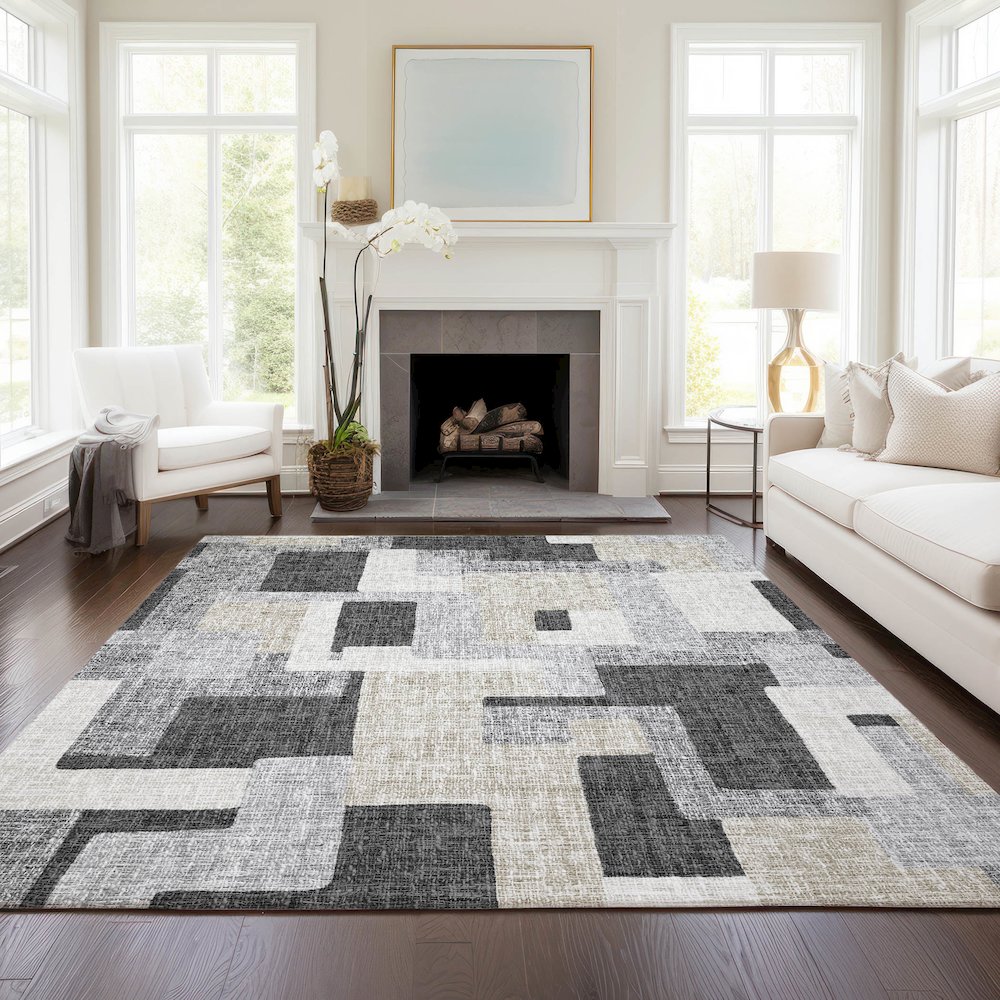Luxury Washable Indoor/Outdoor Portico Gray 8' x 10' Rug. Picture 5