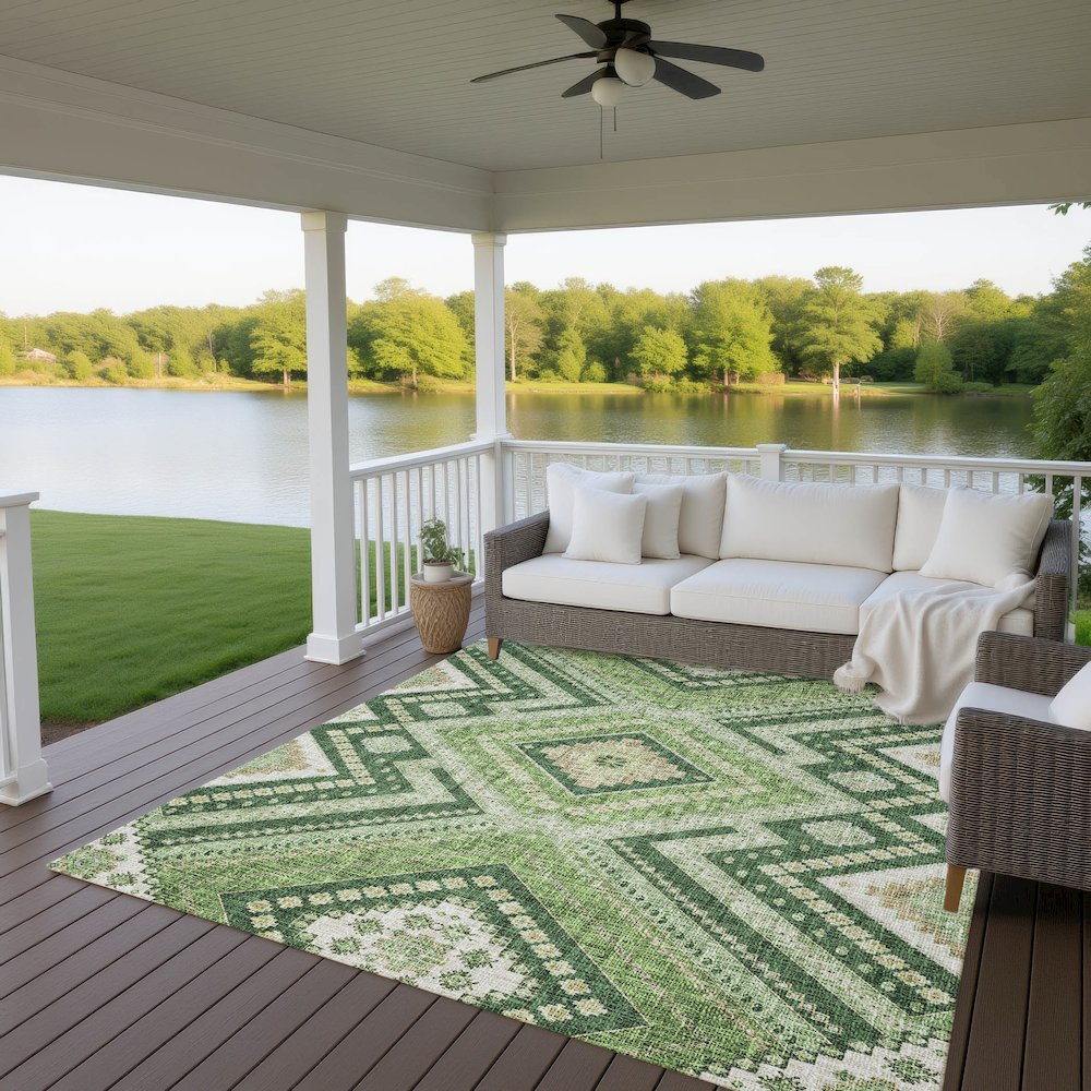 Luxury Washable Indoor/Outdoor Portico Green 8' x 10' Rug. Picture 6
