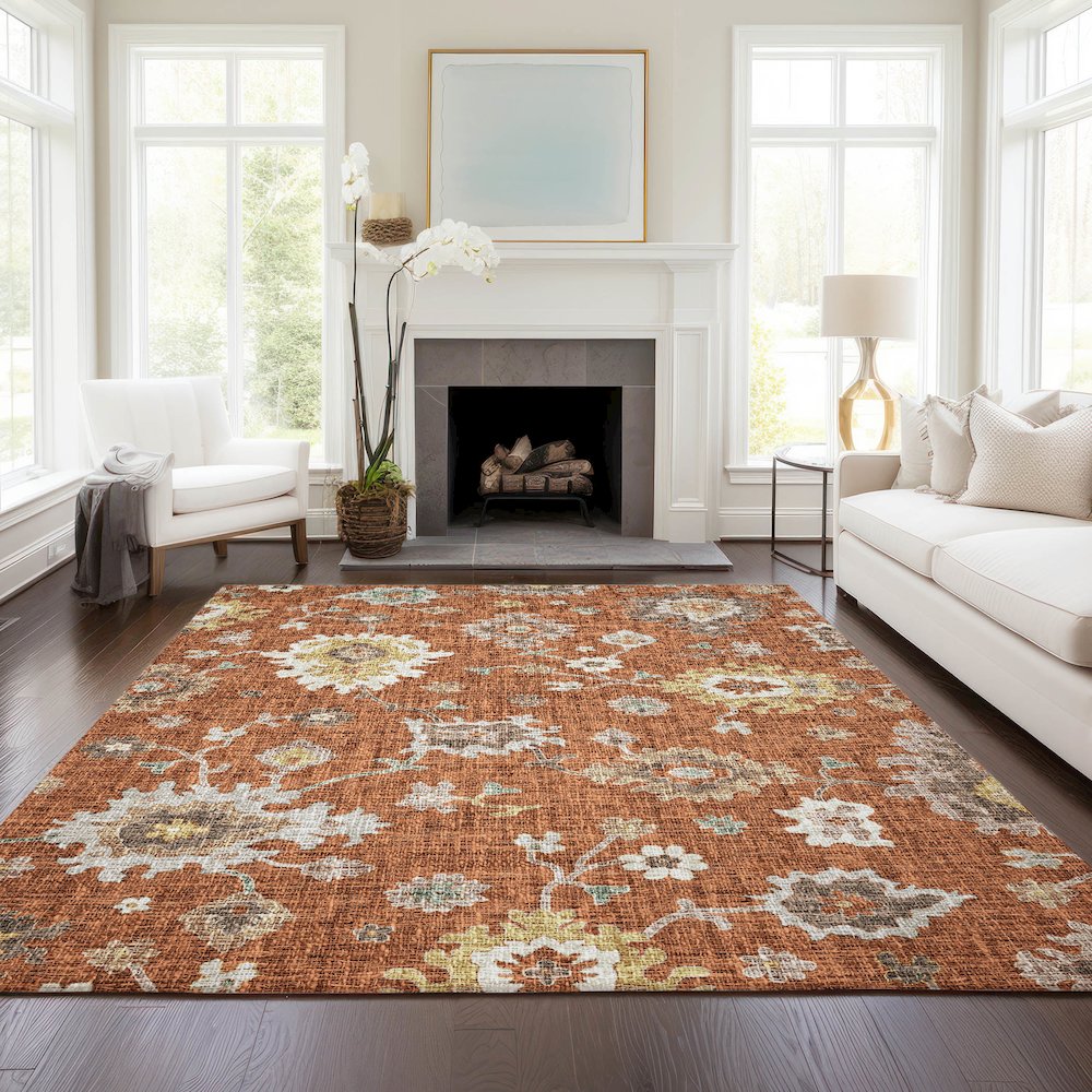 Luxury Washable Indoor/Outdoor Portico Paprika 8' x 10' Rug. Picture 5