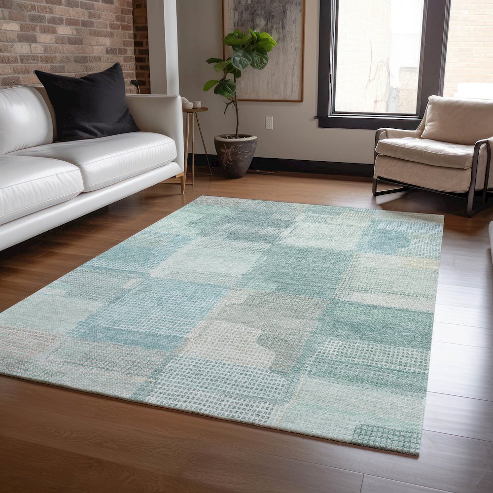 Luxury Washable Indoor/Outdoor Ravenna Teal 8' x 10' Rug. Picture 5