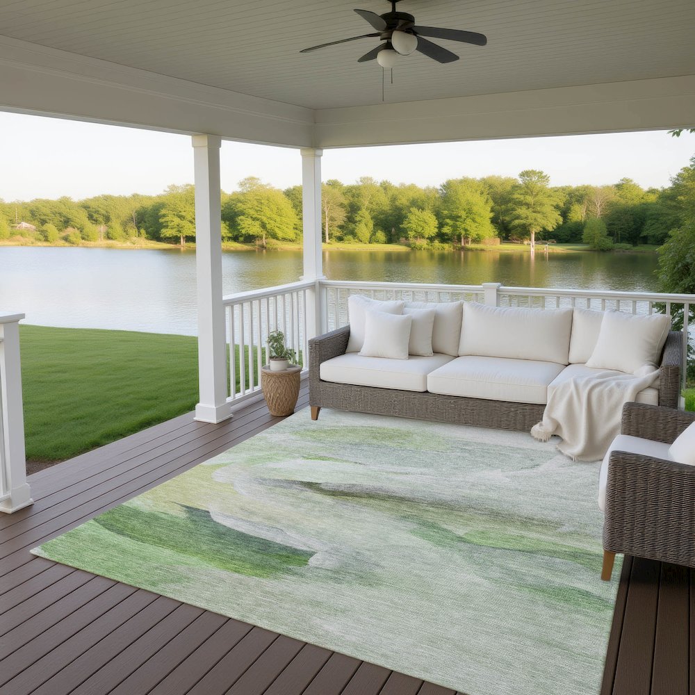 Luxury Washable Indoor/Outdoor Ravenna Aloe 8' x 10' Rug. Picture 7