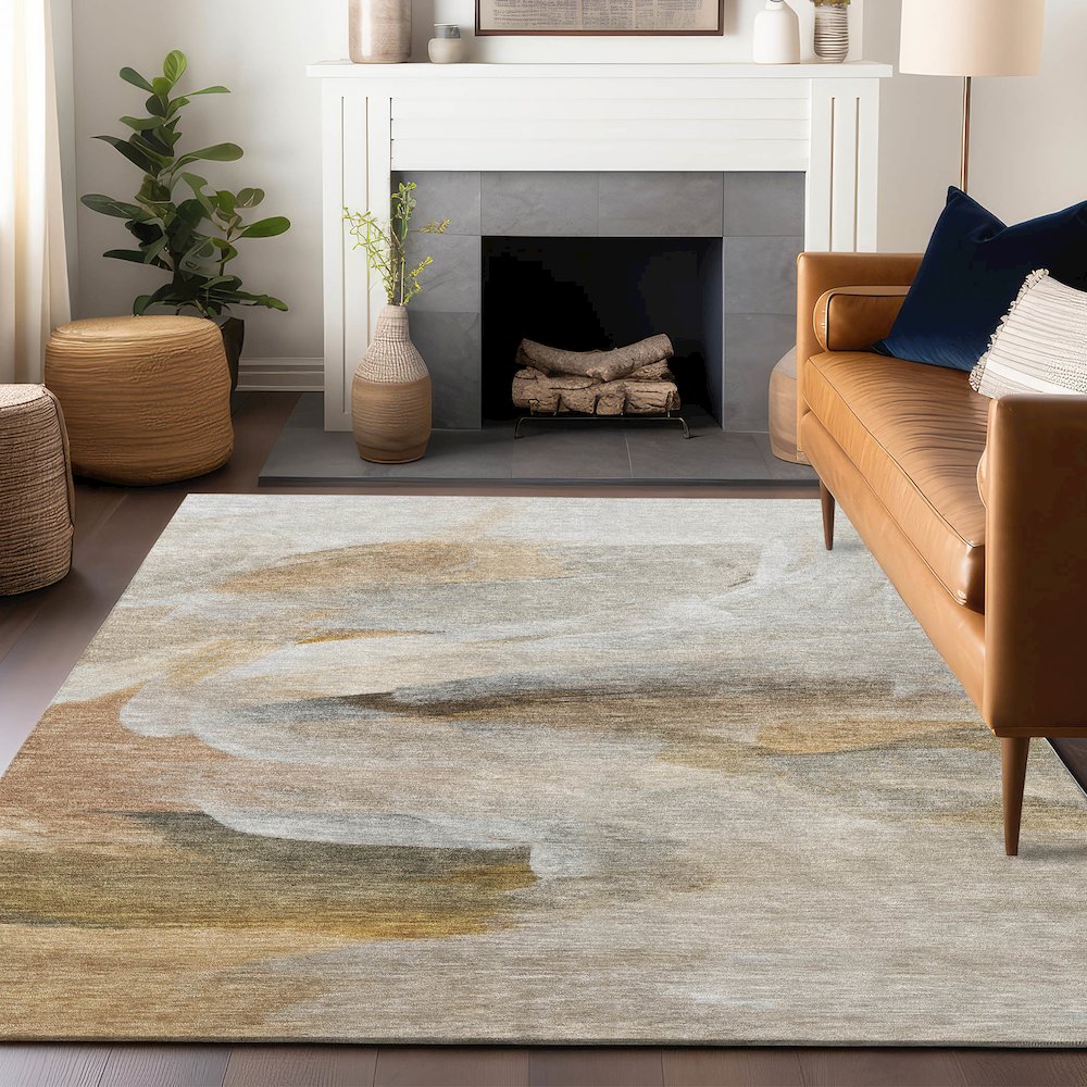 Luxury Washable Indoor/Outdoor Ravenna Taupe 8' x 10' Rug. Picture 6