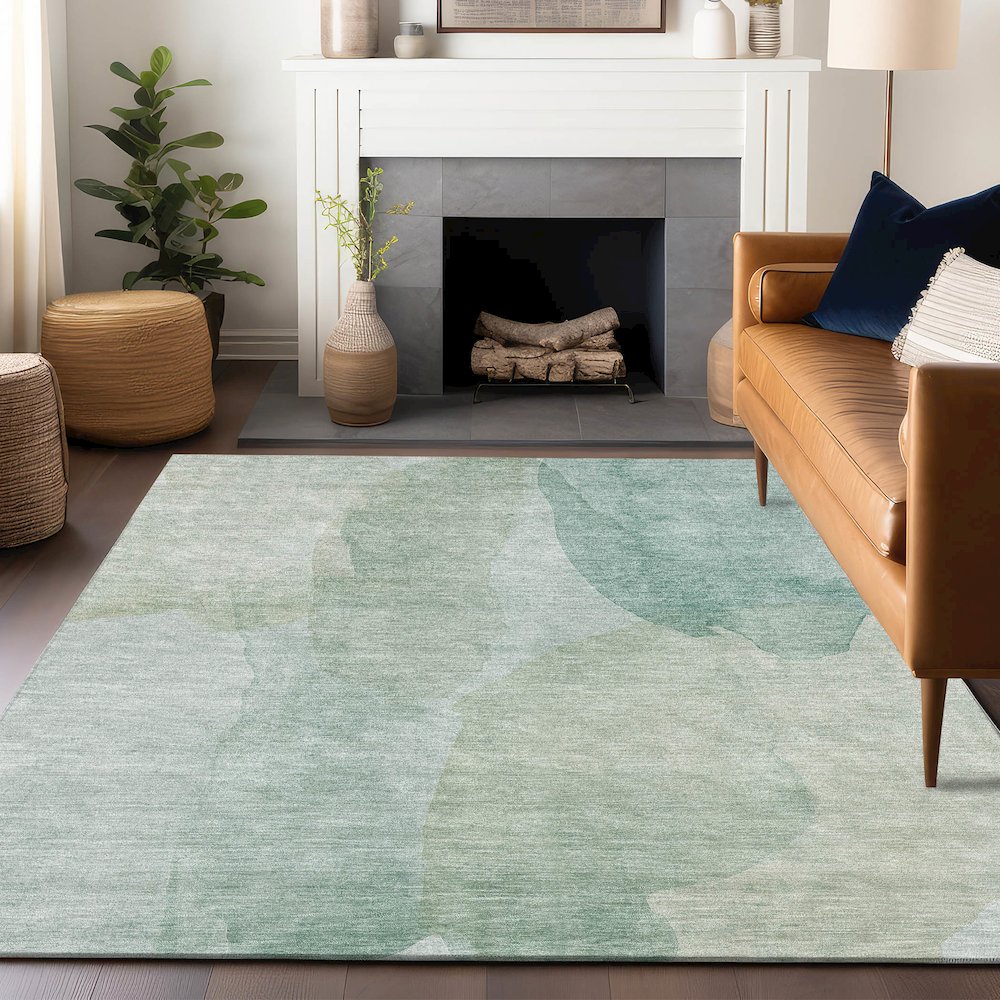 Luxury Washable Indoor/Outdoor Ravenna Aqua 8' x 10' Rug. Picture 6