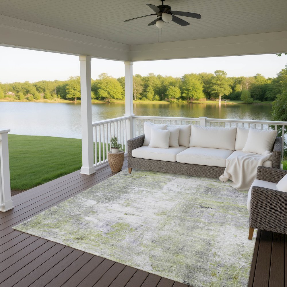 Luxury Washable Indoor/Outdoor Ravenna Aloe 8' x 10' Rug. Picture 7