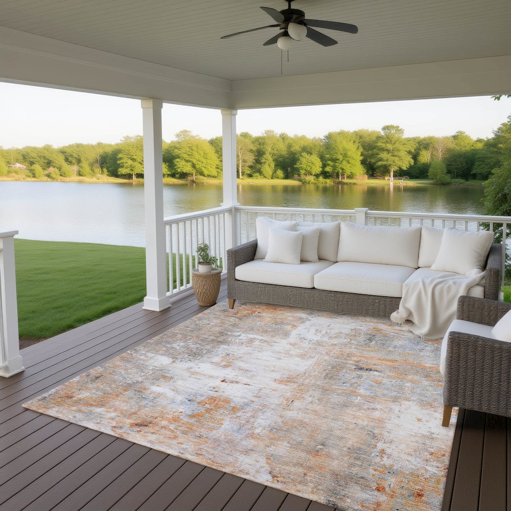 Luxury Washable Indoor/Outdoor Ravenna Copper 8' x 10' Rug. Picture 7