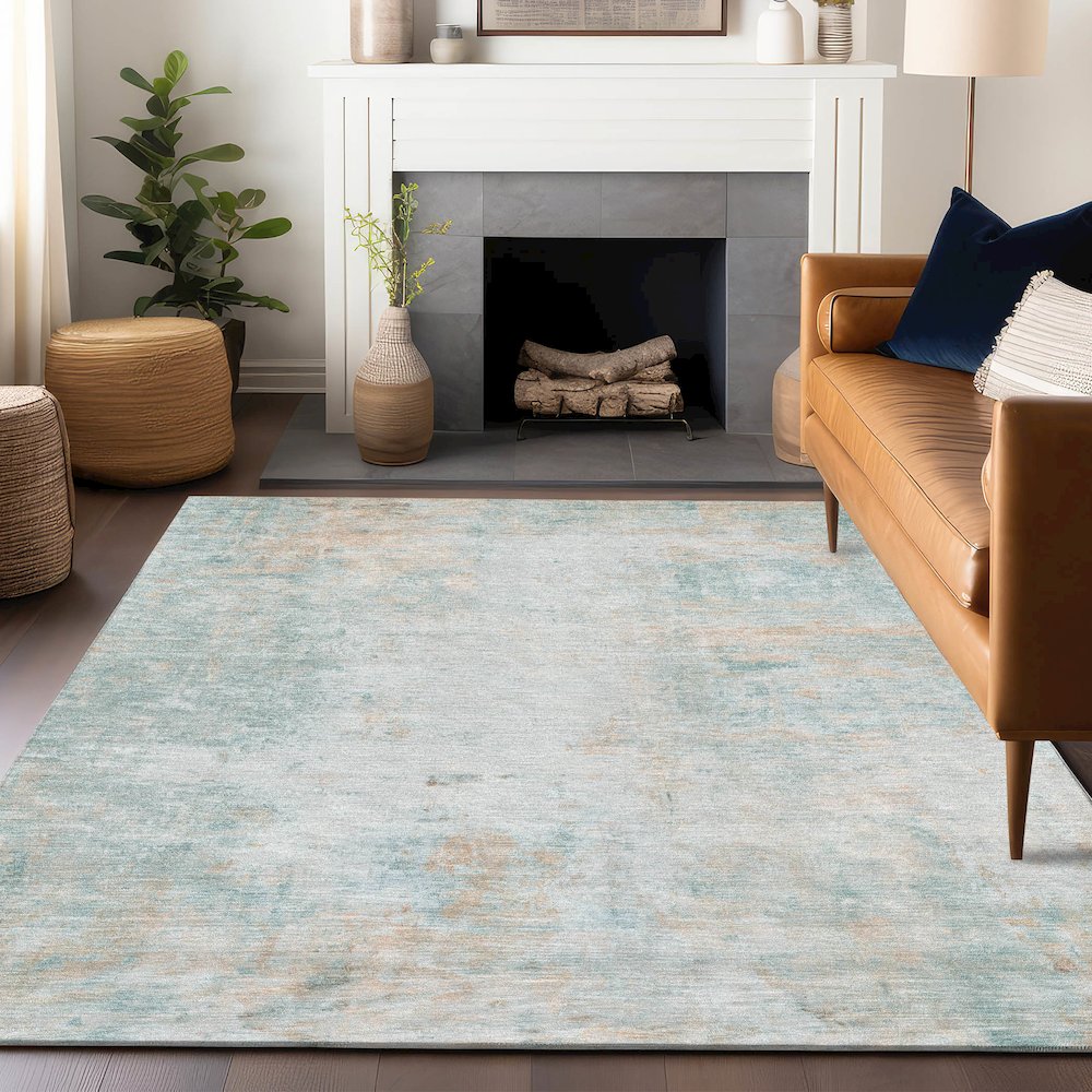 Luxury Washable Indoor/Outdoor Ravenna Seafoam 8' x 10' Rug. Picture 6