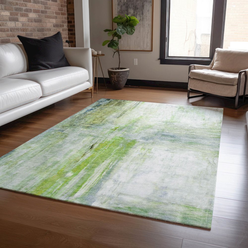 Luxury Washable Indoor/Outdoor Ravenna Aloe 8' x 10' Rug. Picture 5