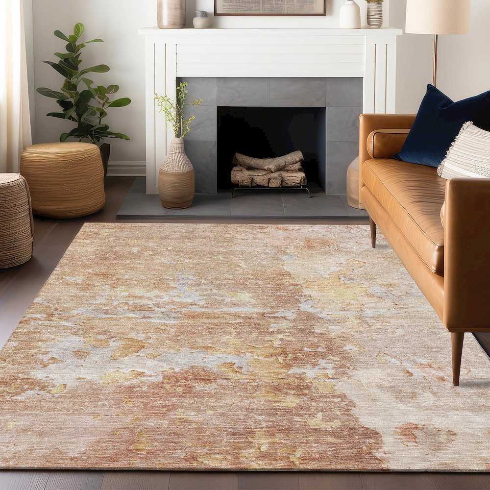 Luxury Washable Indoor/Outdoor Ravenna Salmon 8' x 10' Rug. Picture 6