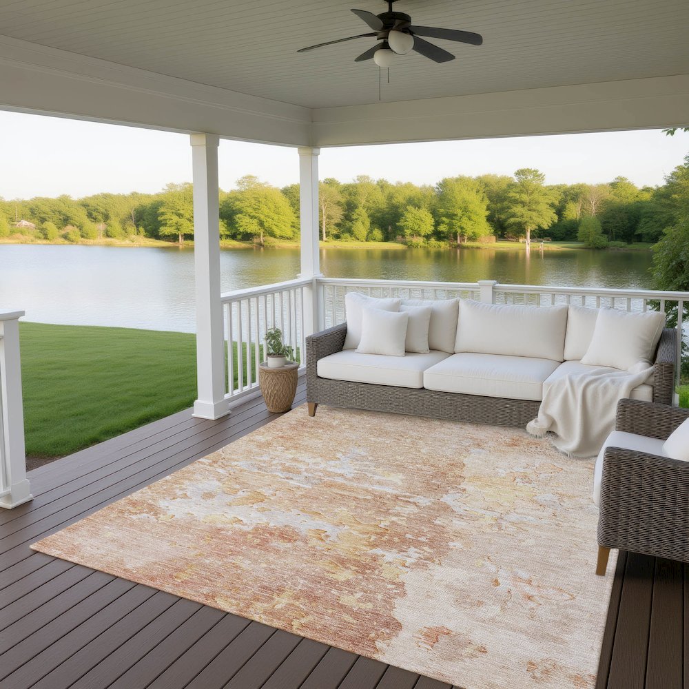 Luxury Washable Indoor/Outdoor Ravenna Salmon 8' x 10' Rug. Picture 7