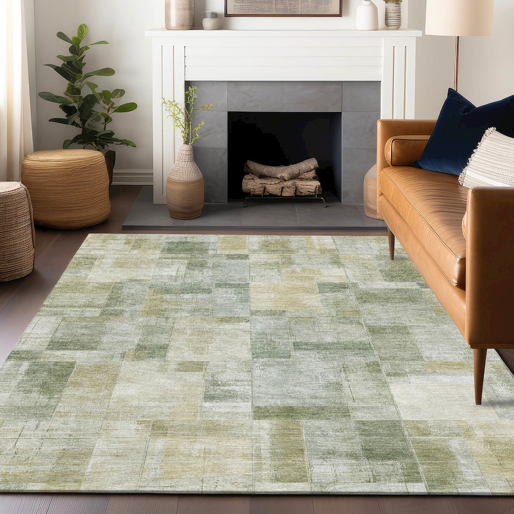 Luxury Washable Indoor/Outdoor Ravenna Sage 8' x 10' Rug. Picture 6