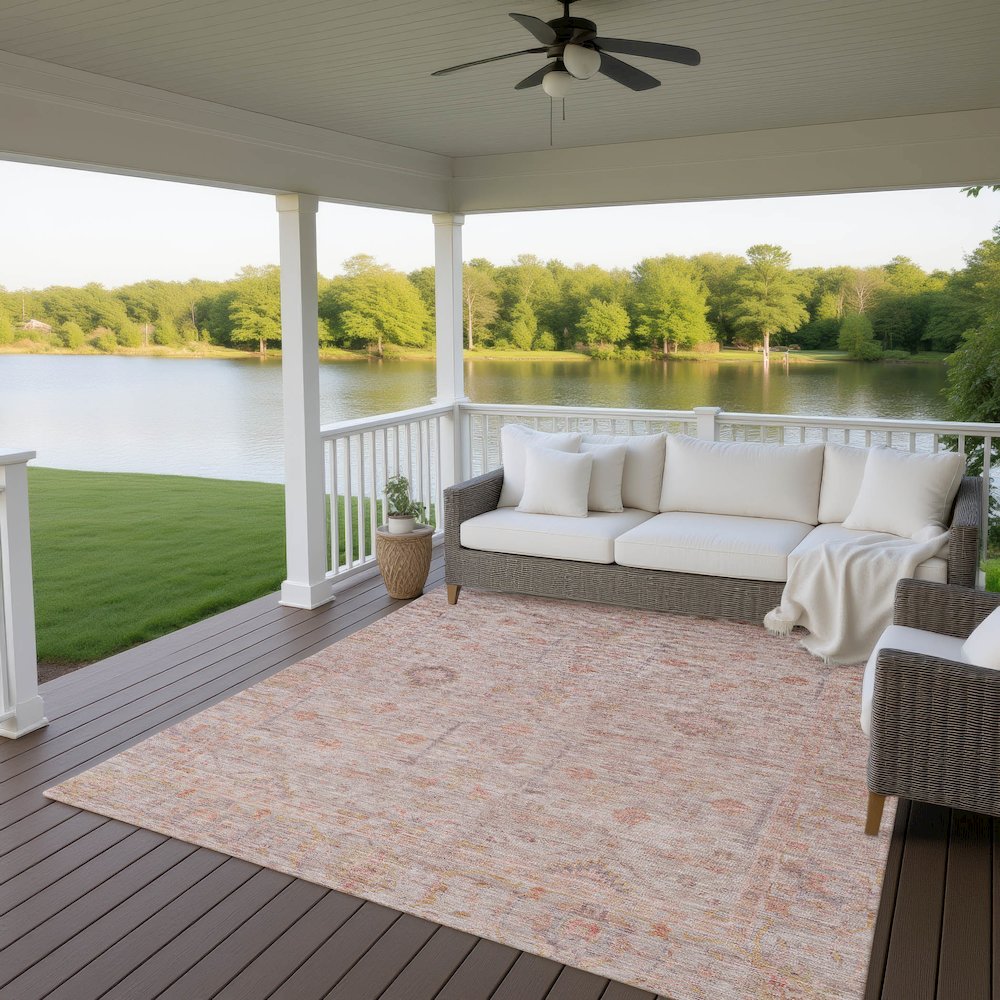 Luxury Washable Indoor/Outdoor Ravenna Coral 8' x 10' Rug. Picture 7