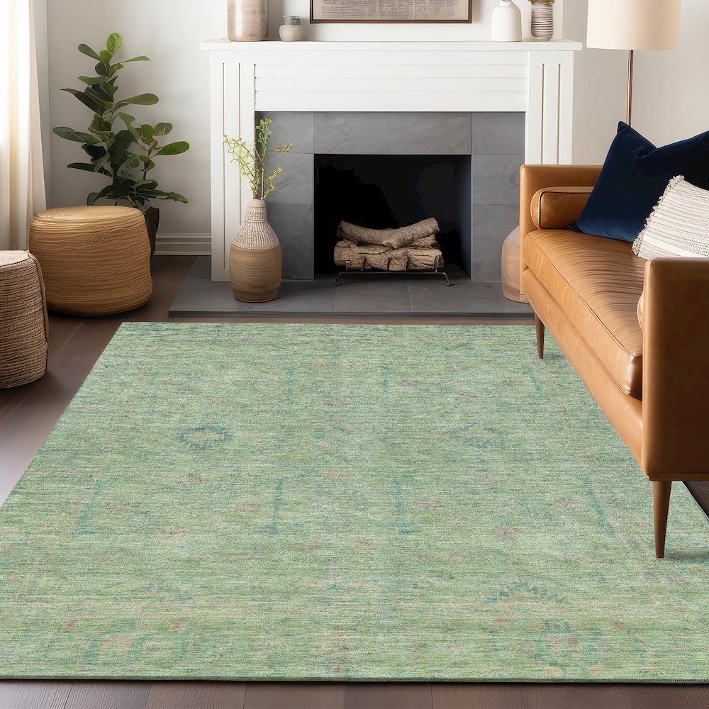 Luxury Washable Indoor/Outdoor Ravenna Seafoam 8' x 10' Rug. Picture 6