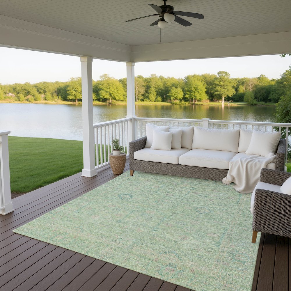 Luxury Washable Indoor/Outdoor Ravenna Seafoam 8' x 10' Rug. Picture 7