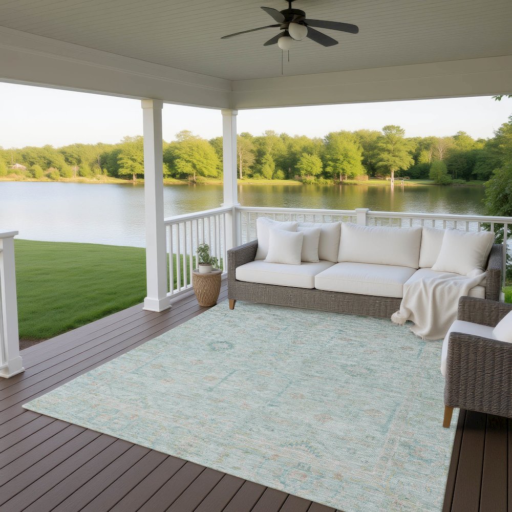 Luxury Washable Indoor/Outdoor Ravenna Sky 8' x 10' Rug. Picture 7