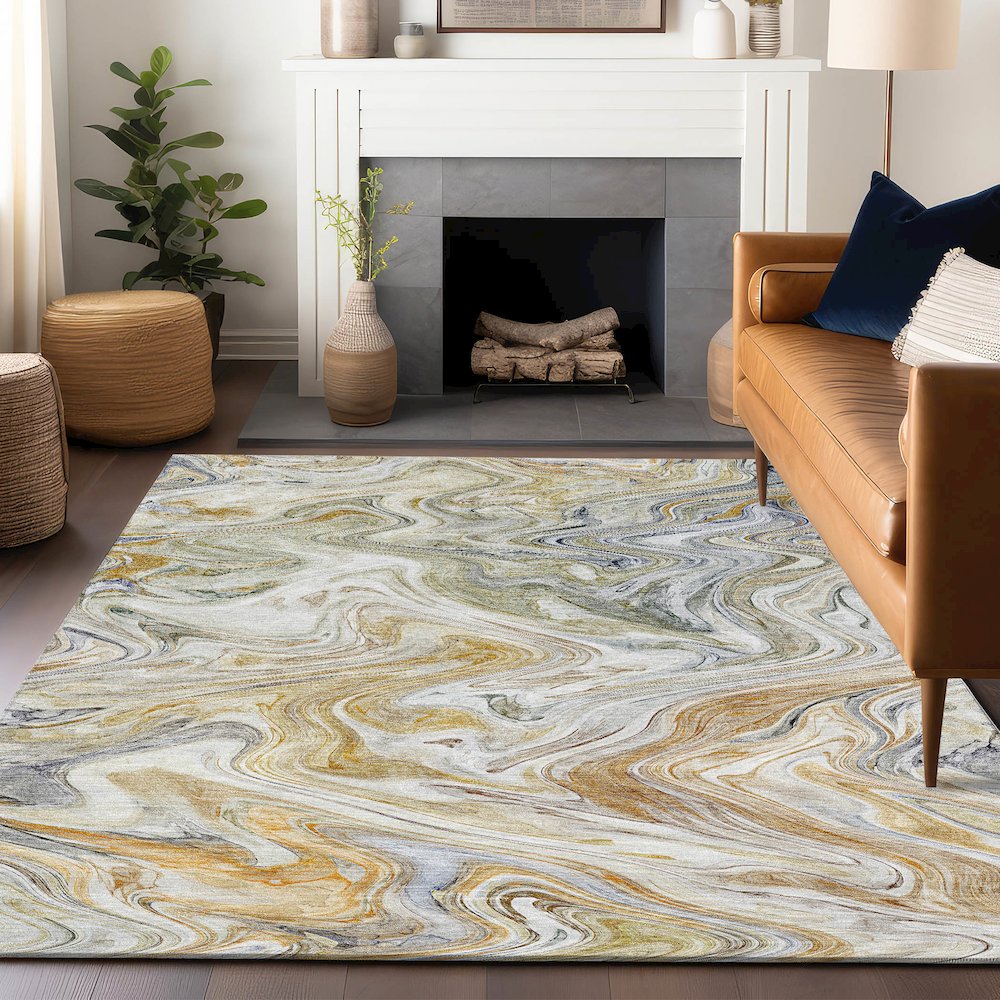 Luxury Washable Indoor/Outdoor Ravenna Linen 8' x 10' Rug. Picture 6