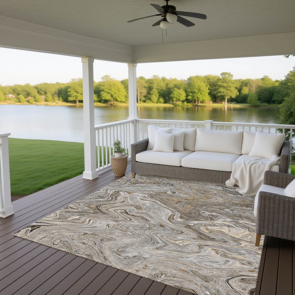 Luxury Washable Indoor/Outdoor Ravenna Taupe 8' x 10' Rug. Picture 7