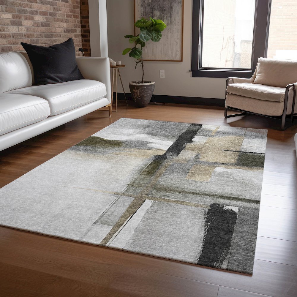 Luxury Washable Indoor/Outdoor Ravenna Gray 8' x 10' Rug. Picture 5