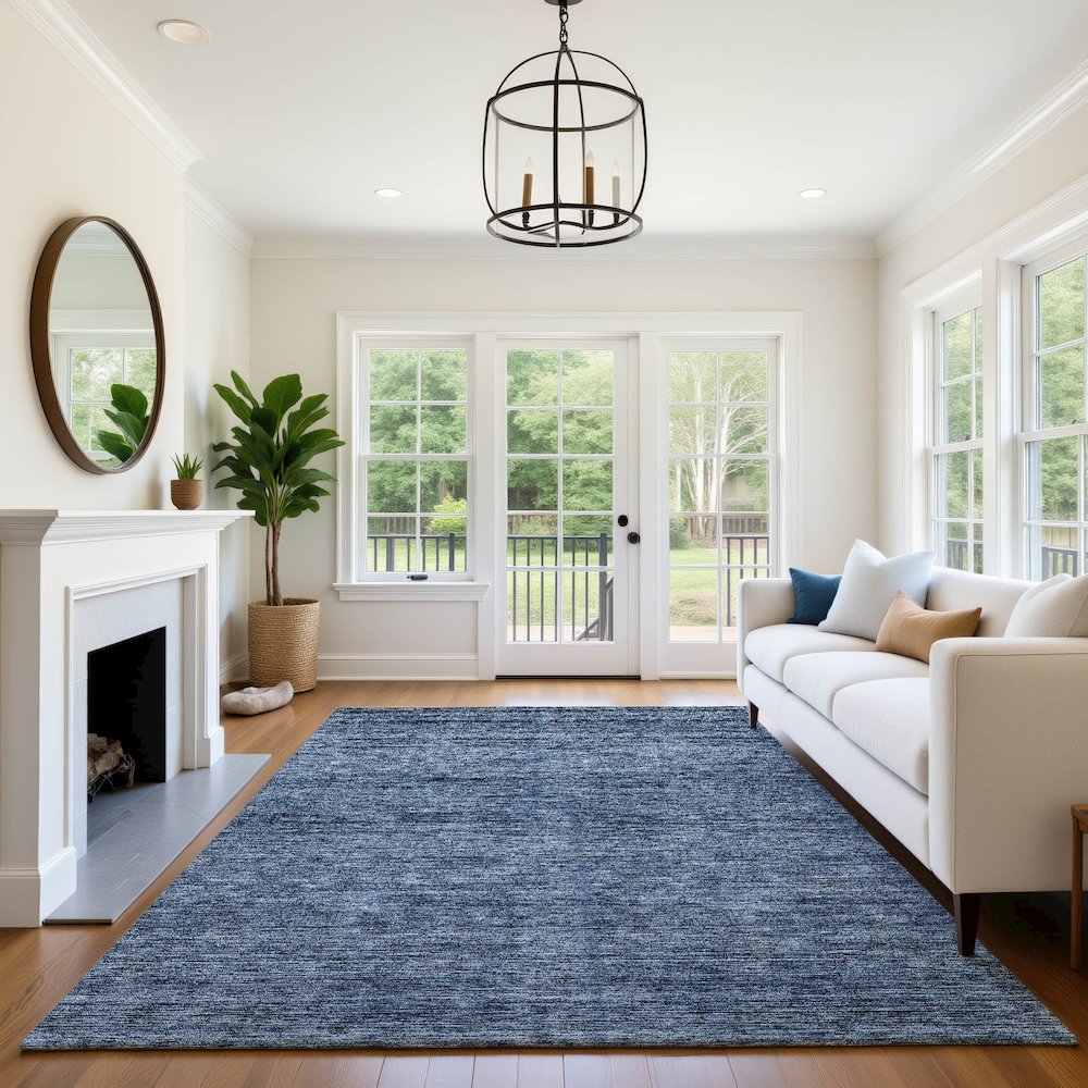 Luxury Washable Indoor/Outdoor Soft Essentials SE1 Blue 8' x 10' Rug. Picture 6