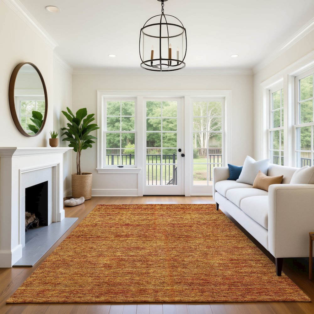 Luxury Washable Indoor/Outdoor Soft Essentials SE1 Orange 8' x 10' Rug. Picture 6
