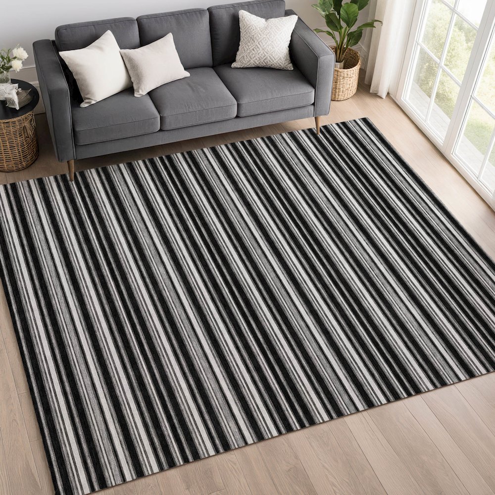 Luxury Washable Indoor/Outdoor Soft Essentials SE2 Black 8' x 10' Rug. Picture 5