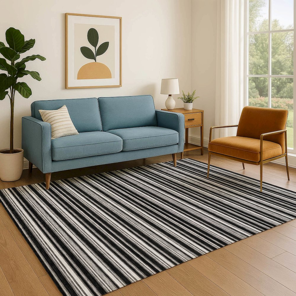 Luxury Washable Indoor/Outdoor Soft Essentials SE2 Black 8' x 10' Rug. Picture 6
